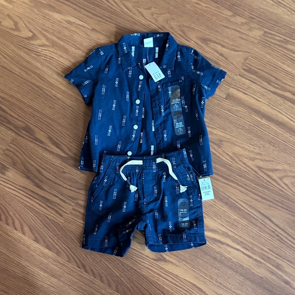 NWT Baby Gap Blue Shirt and Short Set